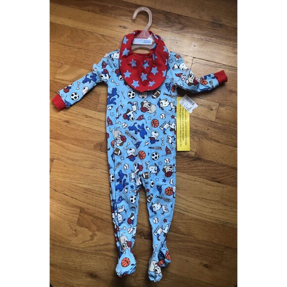 Footie Pajamas Sleeper & Bib Set 9-12M Sports & Dogs - Picture 1 of 5